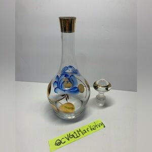Hollywood Masterpiece: Blue & Gold Floral Czech Glass Decanter